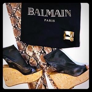 Chloe peep toe black leather glove cork wedges